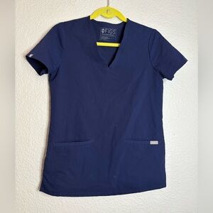 Figs Scrub Top Navy V Neck Front Pockets Medical Women XS